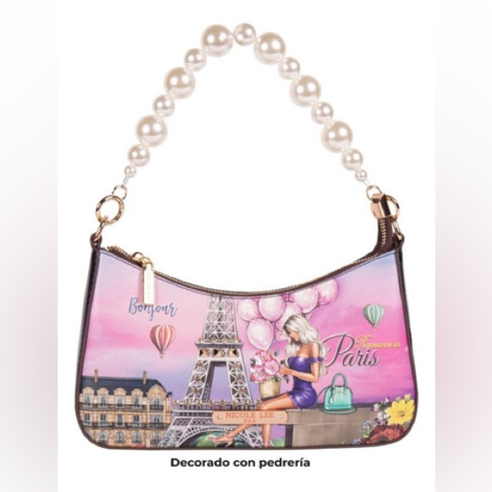 Nicole Lee Bag interchangeable Pearl strap or Link Crossbody strap